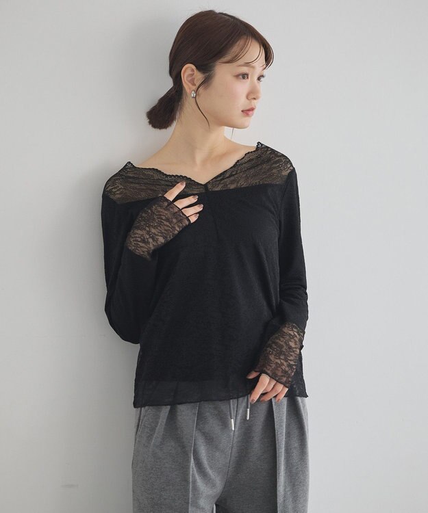 earth music&ecology 【吸湿発熱】【2WAY】あったかフェミニンインナー（２ｗａｙネック） Black