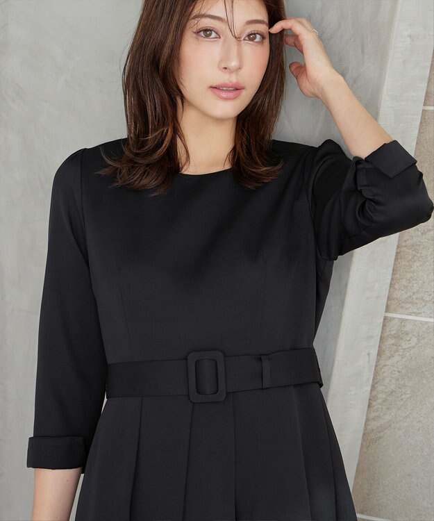 Tiaclasse 【3WAY】リボンブローチ＆ベルト付きフレアワンピース ブラック