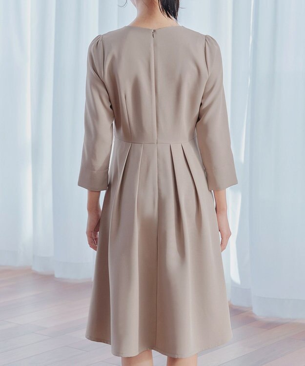 Tiaclasse 【3WAY】リボンブローチ＆ベルト付きフレアワンピース グレージュ