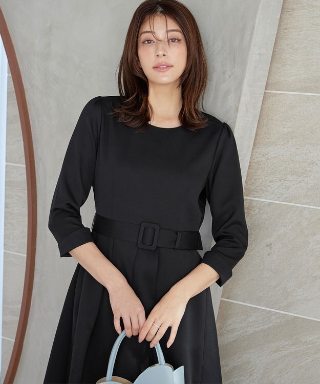 Tiaclasse 【3WAY】リボンブローチ＆ベルト付きフレアワンピース ブラック