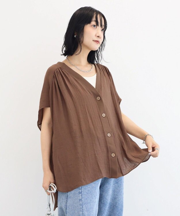Green Parks フレンチスリーブリブドッキングシャツ Brown