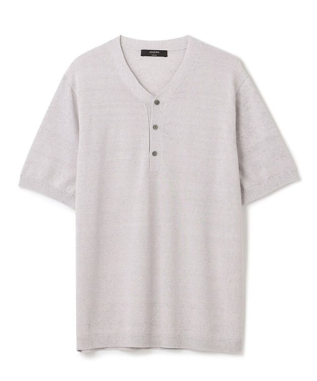 JOSEPH HOMME リネンナイロンプレーン　半袖ヘンリーネックニット ライトグレー系