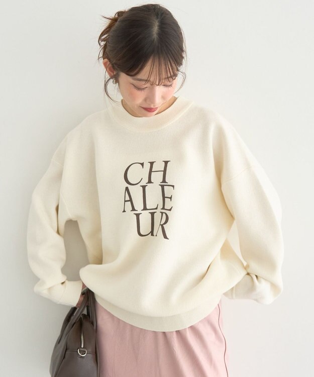 earth music&ecology 【洗濯機洗い可】スウェットライクロゴニットプルオーバー アイボリー