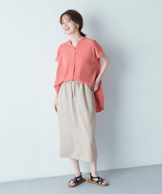 ANY 【接触冷感/UVケア/ウエストゴム/洗濯機可能】イージケアタイトスカート グレージュ