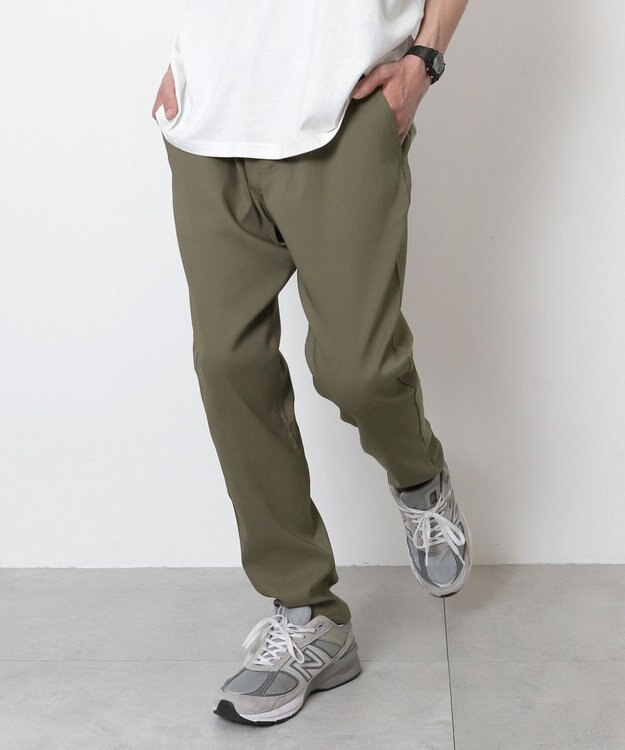 WEGO 【接触冷感/吸水速乾/ストレッチ/ウエスト紐/らくらくのびる/MLサイズ展開】カルゼレギンスアンクルパンツ カーキ