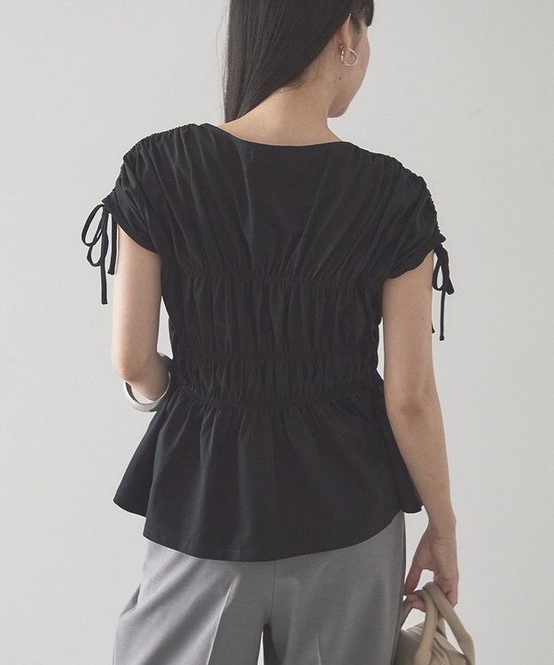 AMERICAN HOLIC 【予約】シャーリングショルダーリボンプルオーバー Black