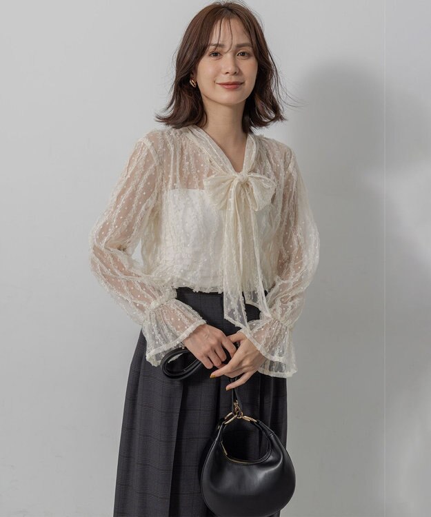 組曲 【前後着用可】チュールフリル ブラウス アイボリー系