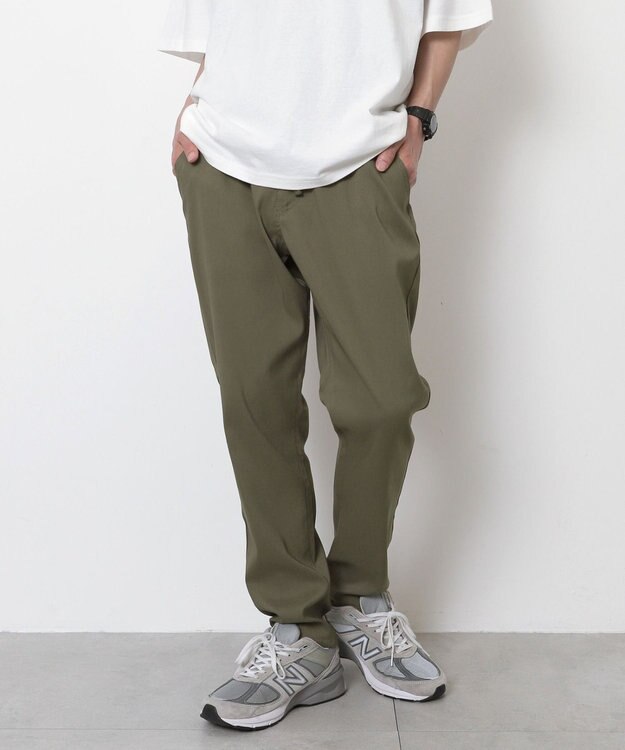 WEGO 【接触冷感/吸水速乾/ストレッチ/ウエスト紐/らくらくのびる/MLサイズ展開】カルゼレギンスアンクルパンツ カーキ