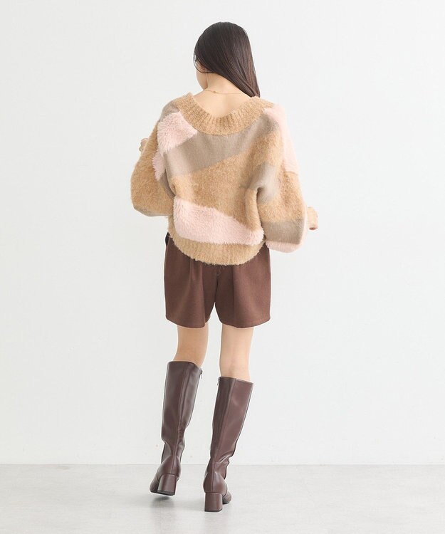 earth music&ecology フェザーミックスインターシャカーディガン Brown