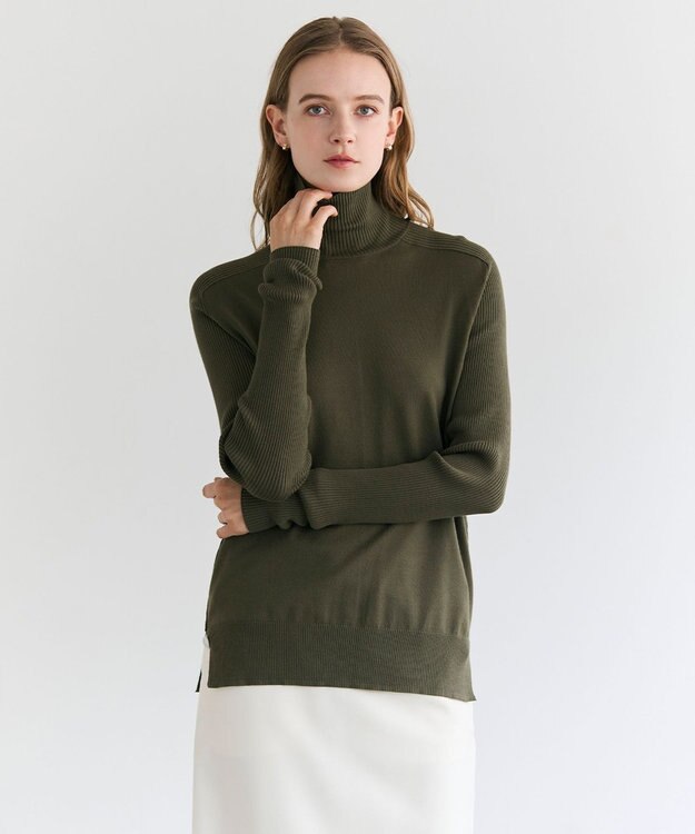 BEIGE， 【洗える】WILLOW / サムホールハイネックニット Khaki