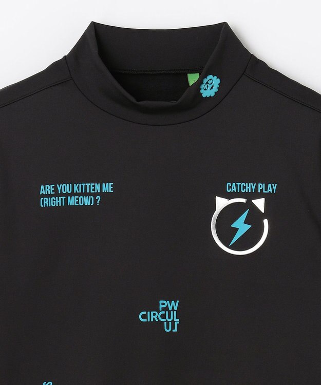 PW CIRCULUS 【裏起毛であたたか】【WOMEN】CATモチーフ  裏起毛ロングスリーブモックネックT   ゴルフウェア レディース ブラック系