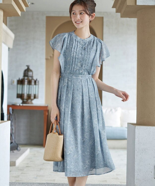 Tiaclasse L 【新色追加】フレアスリーブワンピース ブルー