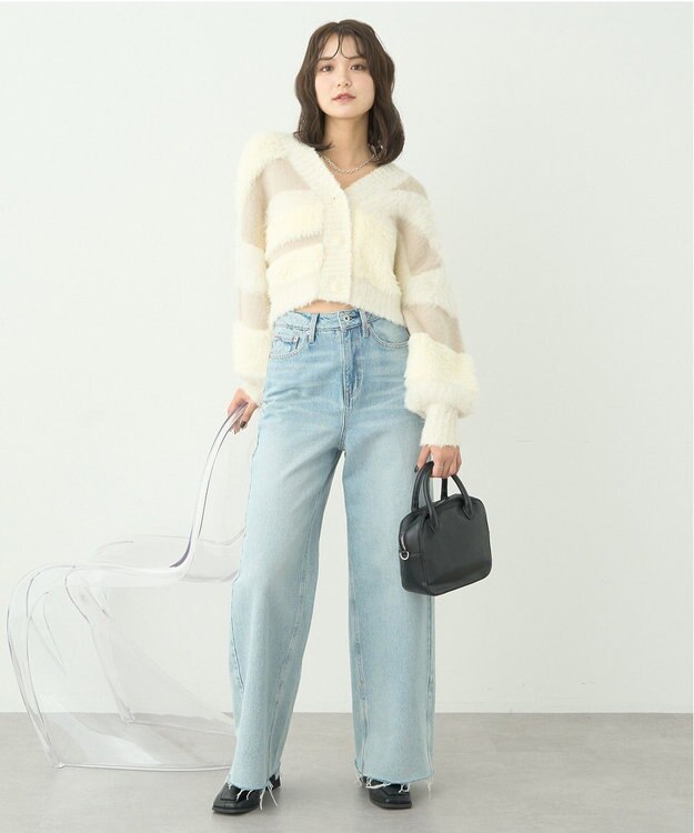 earth music&ecology フェザーミックスインターシャカーディガン Ivory