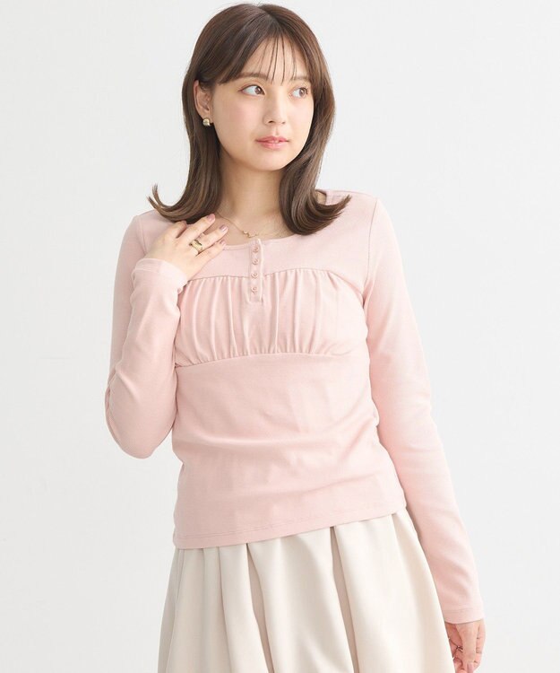 earth music&ecology 切替ギャザーコンパクトカットプルオーバー Pink