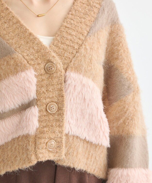 earth music&ecology フェザーミックスインターシャカーディガン Brown