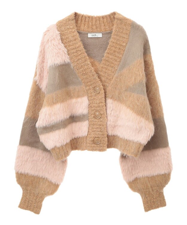 earth music&ecology フェザーミックスインターシャカーディガン Brown