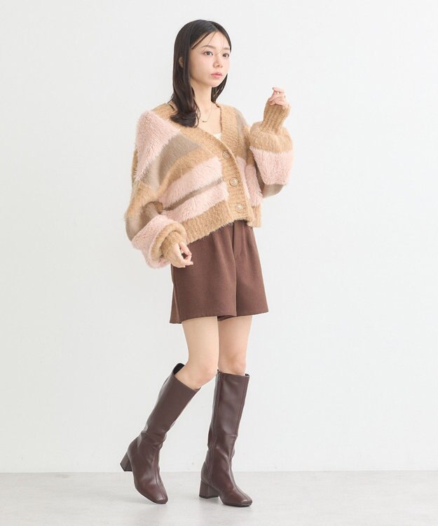 earth music&ecology フェザーミックスインターシャカーディガン Brown