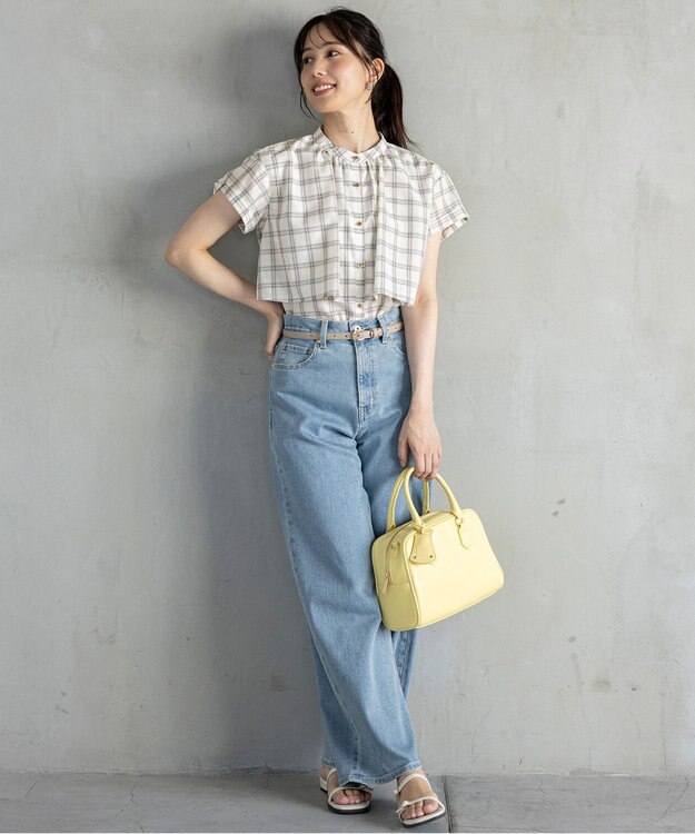 ANY SIS L 【洗える】バンドカラーレイヤード ブラウス アイボリーチェック