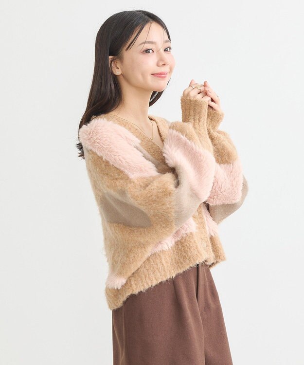 earth music&ecology フェザーミックスインターシャカーディガン Brown