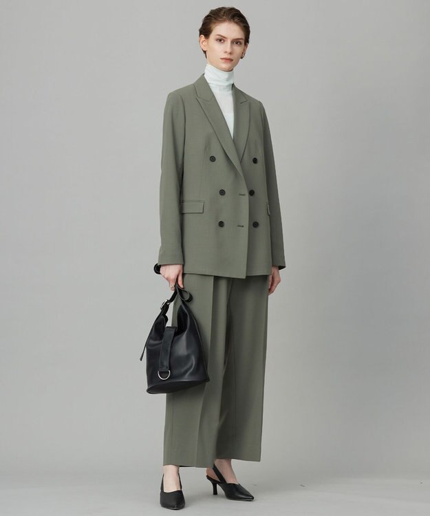 ICB ウール2WAYストレッチ ダブルブレストジャケット スモークグリーン系