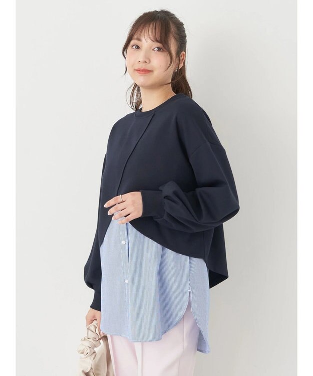 earth music&ecology ＳＥＴ２点カットプルオーバー＋シャツドッキングタンク Navy