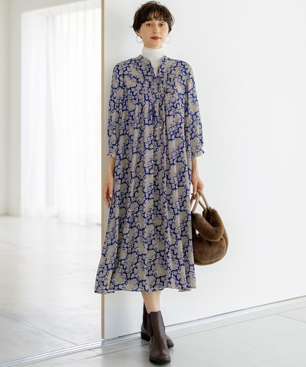 23区 S 【洗える】Ratti ヴィンテージペイズリープリント ワンピース ブループリント