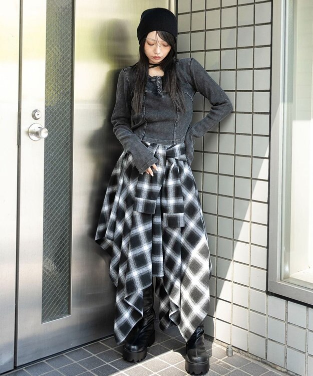 WEGO ヴィンテージウォッシュネックリボントップス スミクロ