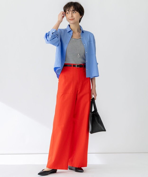 23区 【洗える】CANCLINI クロップド テントライン シャツ サックス系