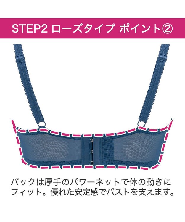 BRADELIS New York 【BRADELIS New York / 育乳補整ブラ・STEP2 寄せる】ローズステップ2ブラ24S1 脇高設計でスッキリ補正 ブルー