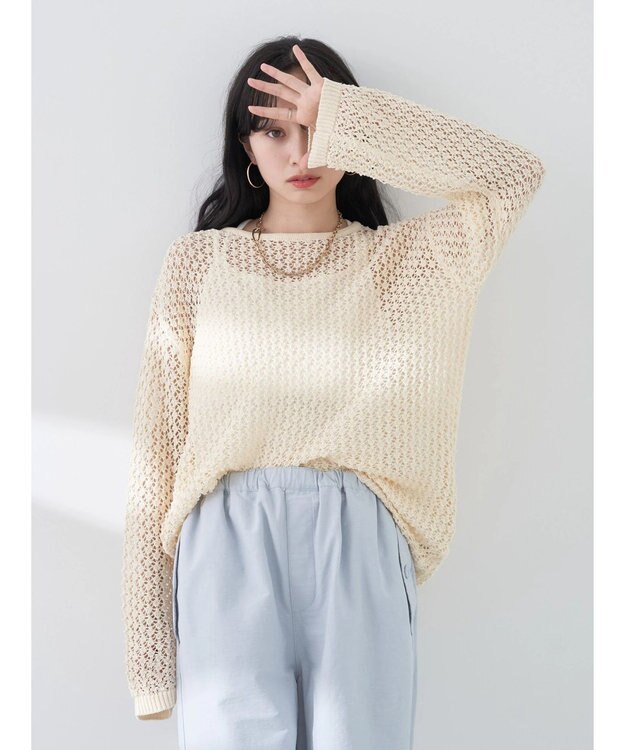 earth music&ecology メッシュ編みニットプルオーバー Ivory