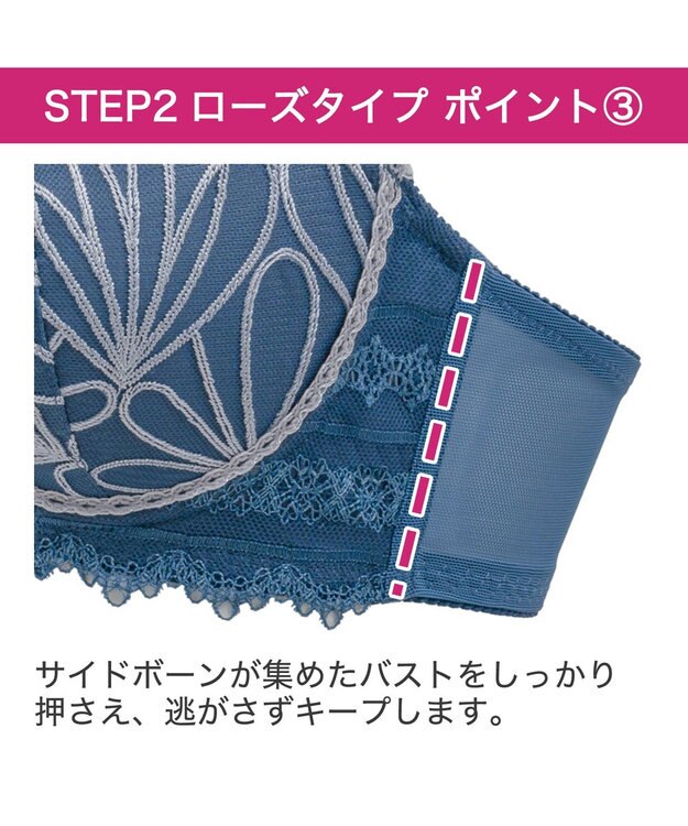 BRADELIS New York 【BRADELIS New York / 育乳補整ブラ・STEP2 寄せる】ローズステップ2ブラ24S1 脇高設計でスッキリ補正 ブルー