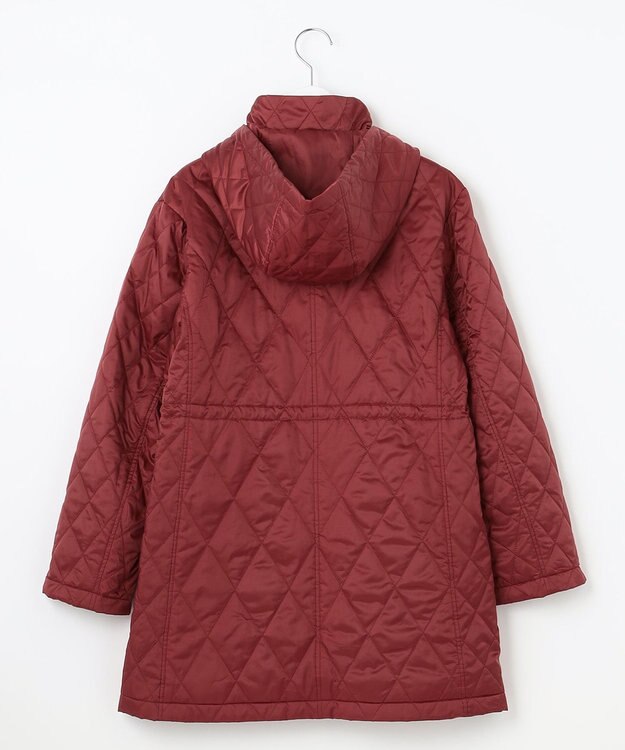 自由区 L 【洗える】ブライトキルト フード付きコート レッド系