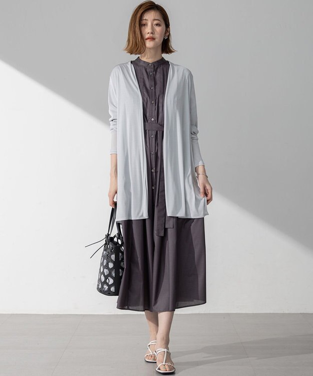 23区 L 【洗える】ラスターローン フロントタック ワンピース グレー系