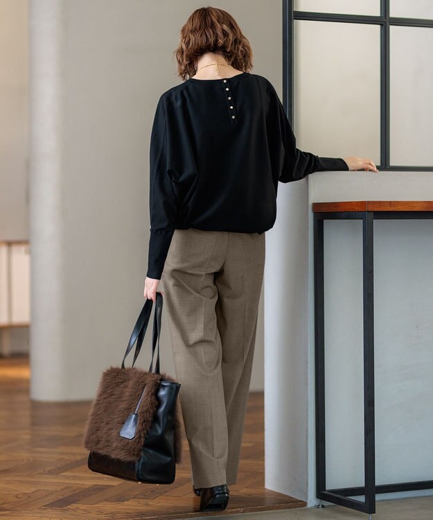 23区 S 【洗える】ドライ2WAYストレッチ チェック ワイドパンツ ダークブラウン系