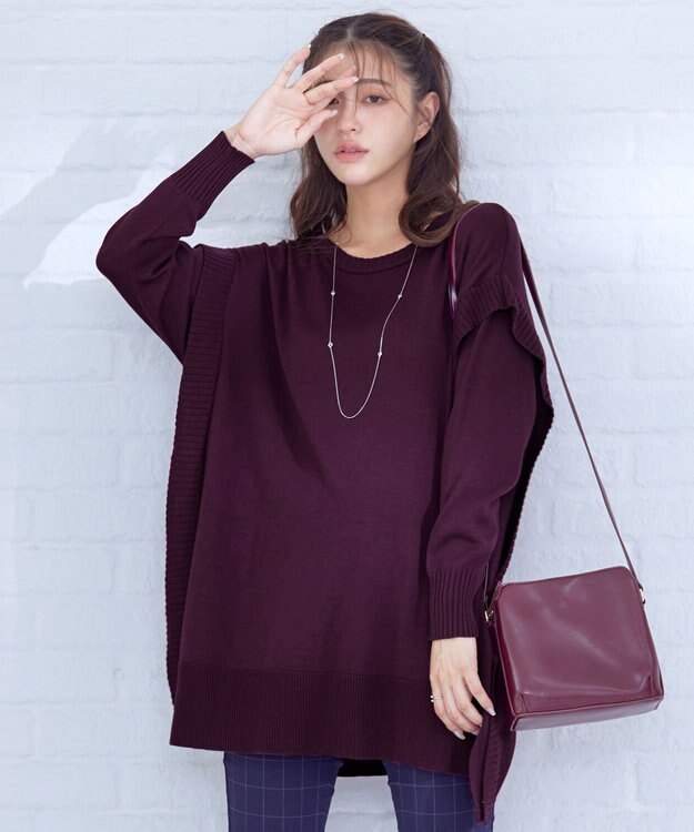 Tiaclasse 【洗える】重ね着風大人ニットチュニック ボルドー
