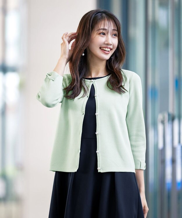 Tiaclasse L 【洗える】ミラノリブ編みが大人上品なリボンニットカーディガン ミント