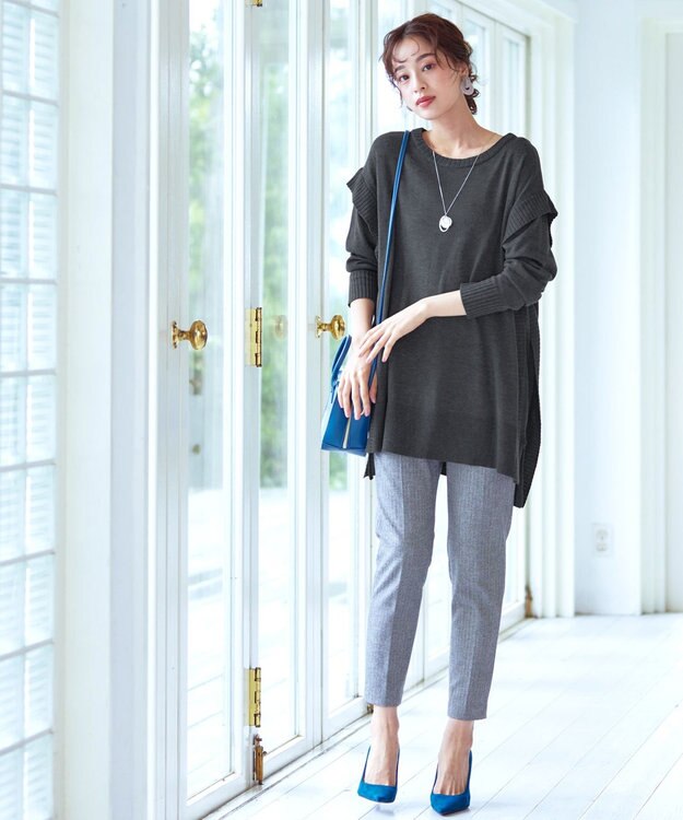 Tiaclasse 【洗える】重ね着風大人ニットチュニック チャコールグレー