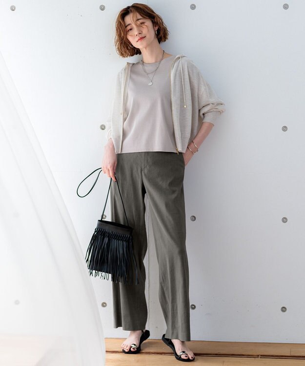 23区 L 【CLASSY.6月号掲載/洗える】リネンレーヨンストレッチ ワイドパンツ カーキ系