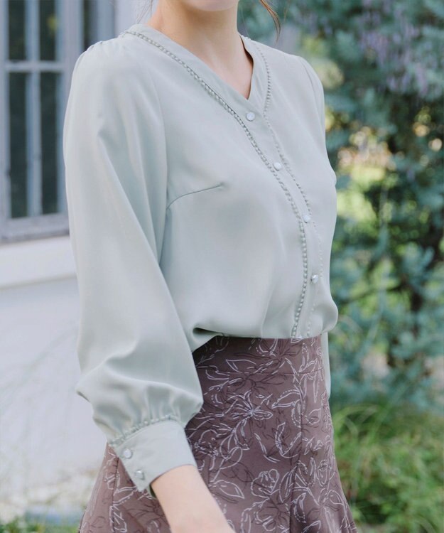 Tiaclasse 【洗える】Vネックレースブラウス ミント