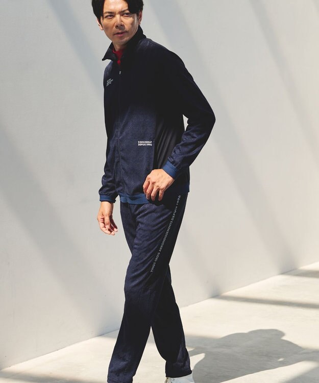 23区GOLF 【MEN】【UVカット】千鳥ジャカードニットブルゾン ネイビー系