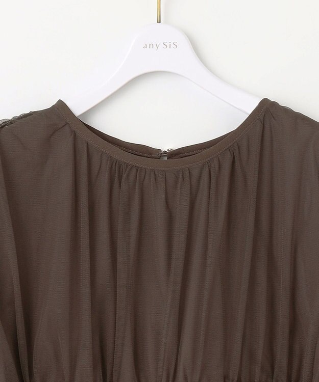 ANY SIS 【洗える】チュールペプラム ブラウス ダークブラウン系