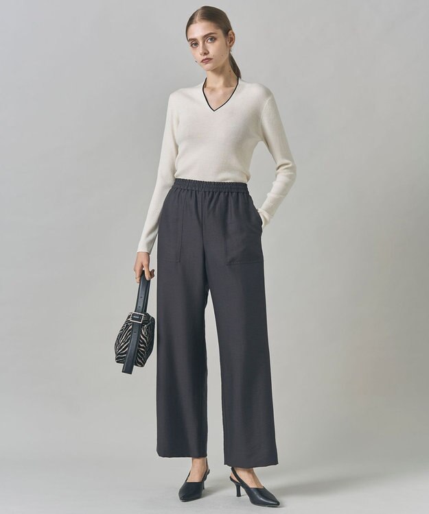 ICB 【新色追加】 エクストラファインメリノリブ Vネックプルオーバー オフホワイト系