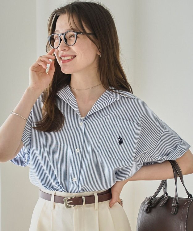 WEGO USPOLOハーフスリーブシャツ ブルーストライプ