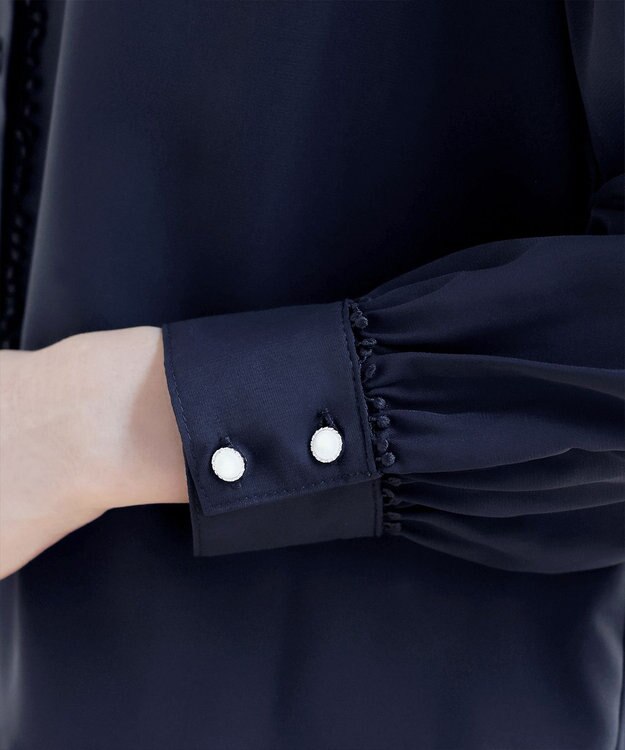 Tiaclasse 【洗える】Vネックレースブラウス ネイビー