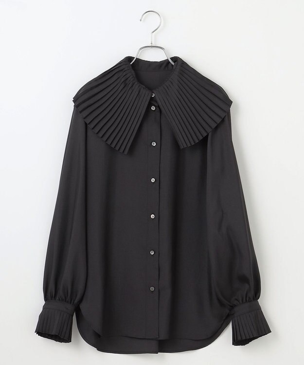 #Newans 【シワになりにくい/洗濯機可能】プリーツカラーブラウス ブラック