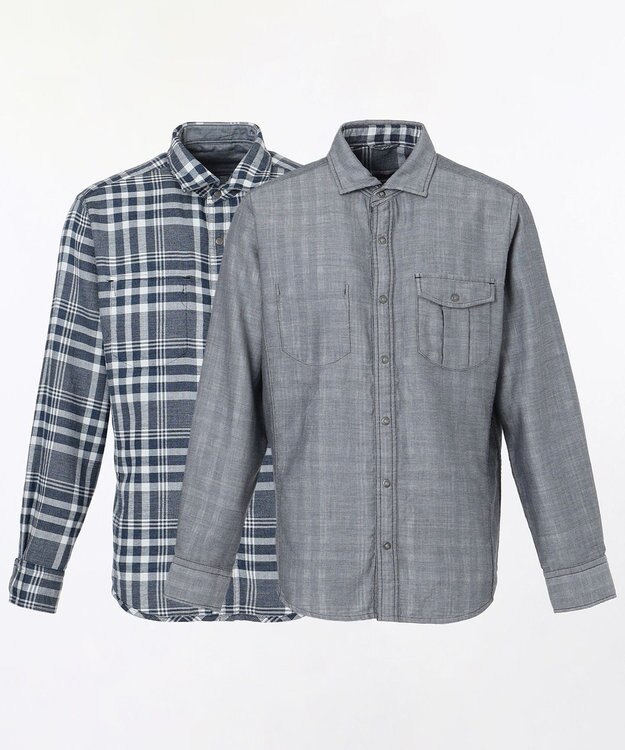 JOSEPH ABBOUD 【キングサイズ】リバーシブルチェック シャツ サックスブルー系