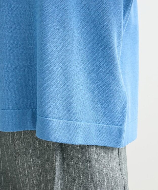 Green Parks 袖裏配色５分袖ニットプルオーバー Blue