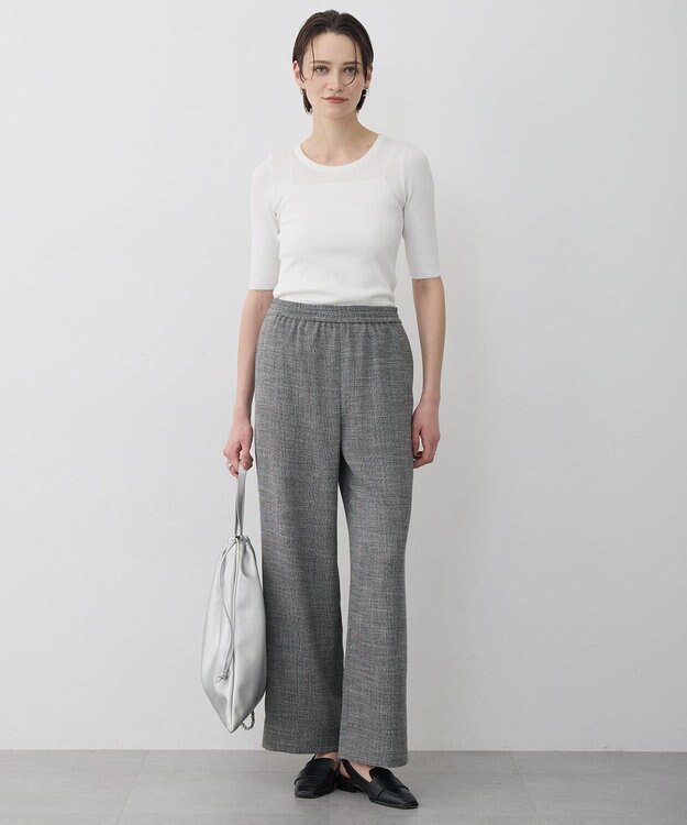 ICB ライトスラブツイード ワイドパンツ ブラック×オフホワイトミックス