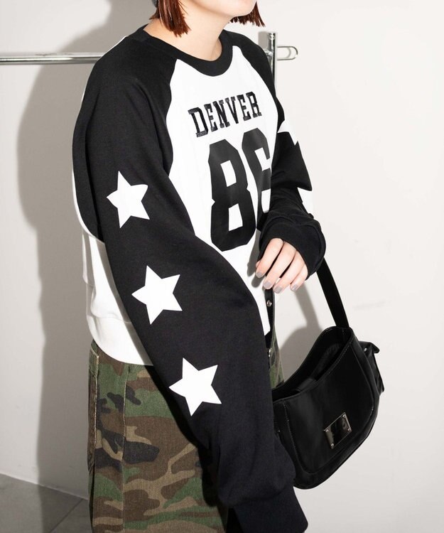 WEGO スターナンバリングラグランスウェット ブラック