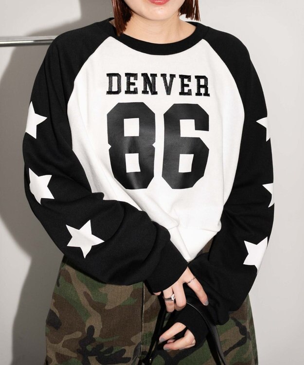 WEGO スターナンバリングラグランスウェット ブラック